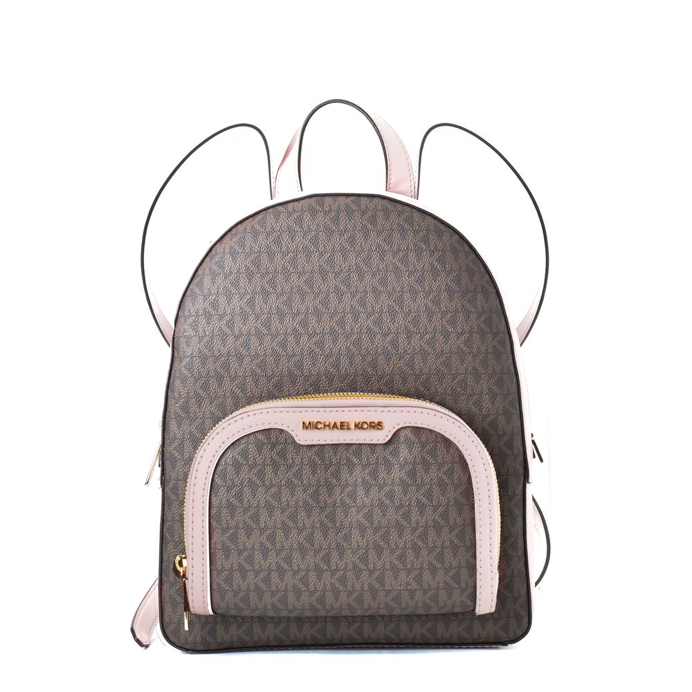 Michael Kors - Iconic Logo Canvas Compact Backpack with Pink Trim - Brown Pink Michael Kors