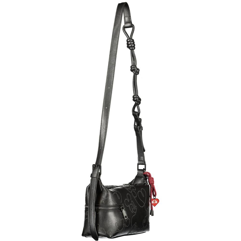 Desigual - Bold Embossed Heart Crossbody Bag with Knotted Strap - Black Desigual