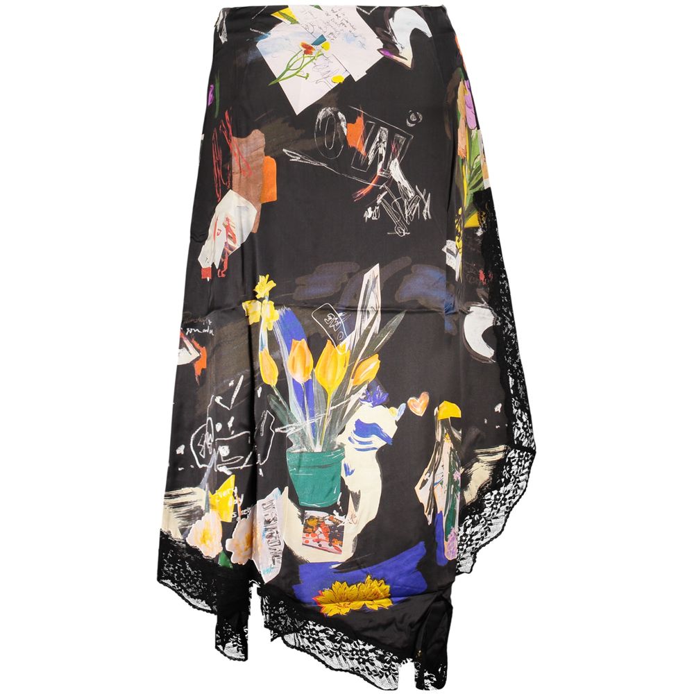 Desigual - Artistic Floral Collage Midi Skirt with Lace Hem - Black Multi Desigual