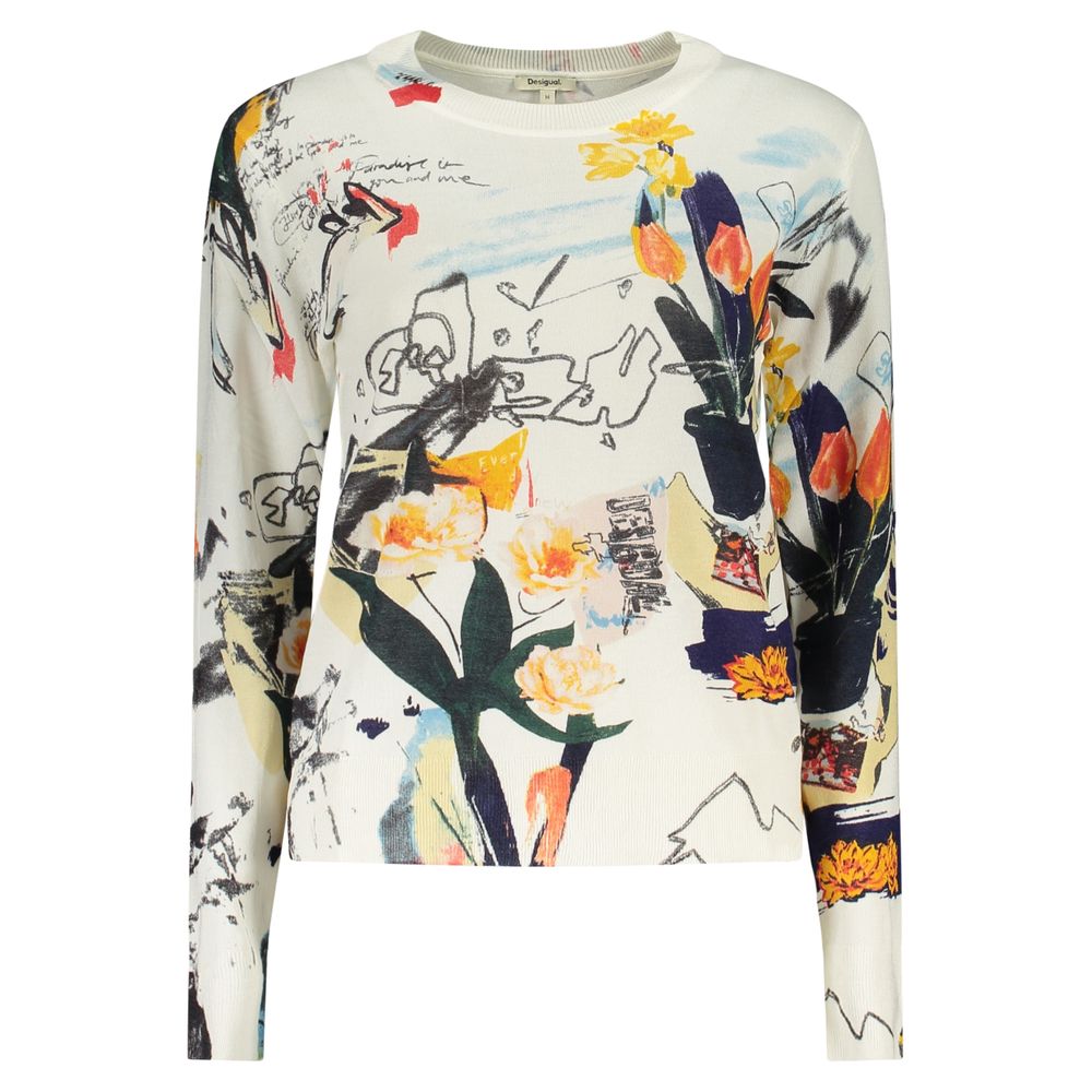 Desigual - Artistic Floral Graphic Long Sleeve Knit Top - White Multi Desigual