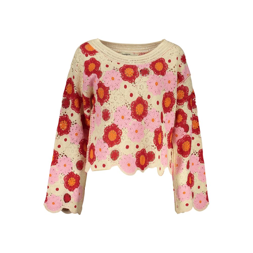 Desigual - Playful Floral Crochet Relaxed Sweater - Beige Multi Desigual