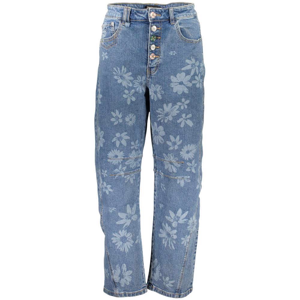 Desigual - Retro Floral Print Wide Leg Button Fly Jeans - Blue Desigual