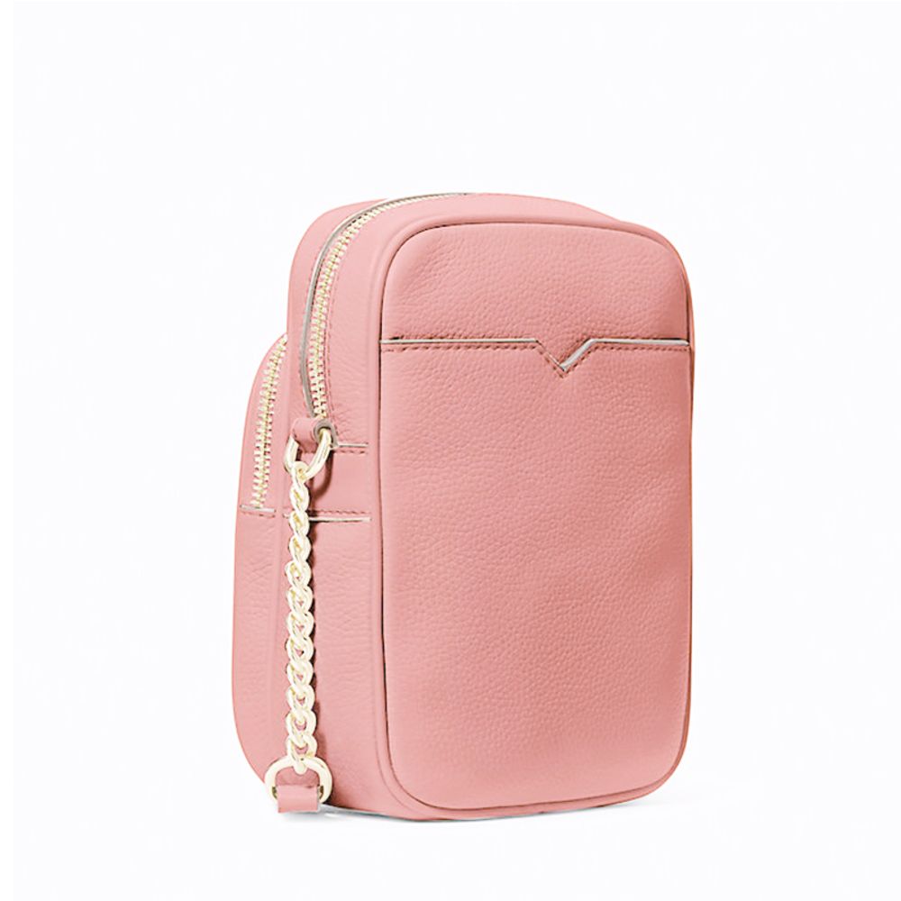 Michael Kors - Polished Textured Leather Chain Crossbody Bag - Pink Michael Kors