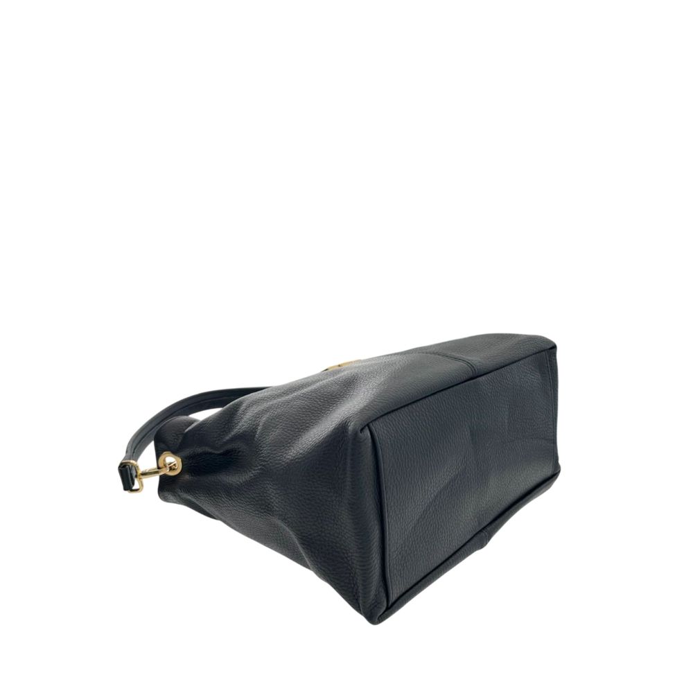 Baldinini Trend - Structured Textured Cowhide Shoulder Bag with Gold Hardware - Black Baldinini Trend