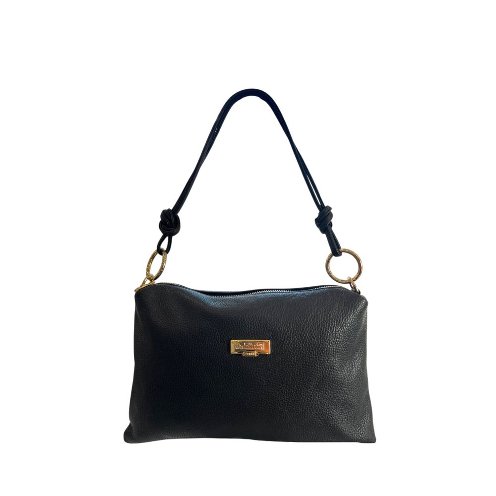 Baldinini Trend - Textured Cowhide Shoulder Bag with Gold Ring Hardware - Black Baldinini Trend