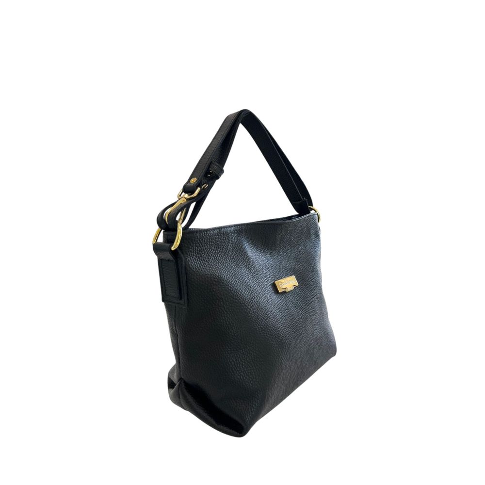 Baldinini Trend - Structured Textured Cowhide Shoulder Bag with Gold Hardware - Black Baldinini Trend
