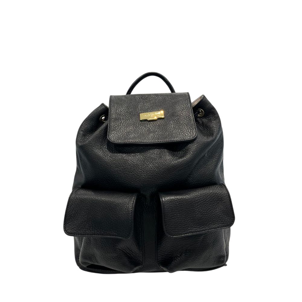Baldinini Trend - Textured Cowhide Flap Backpack with Gold Hardware - Black Baldinini Trend