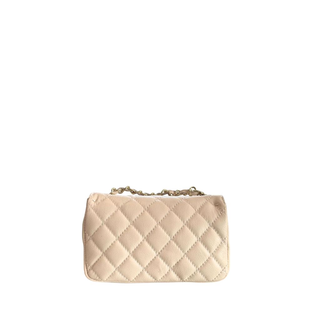 Baldinini Trend - Elegant Quilted Cowhide Mini Crossbody Bag - Beige Baldinini Trend
