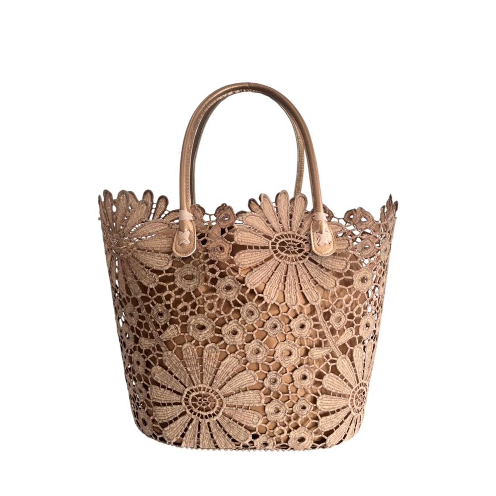 Baldinini Trend - Artistic Floral Openwork Basket Handbag - Brown Baldinini Trend