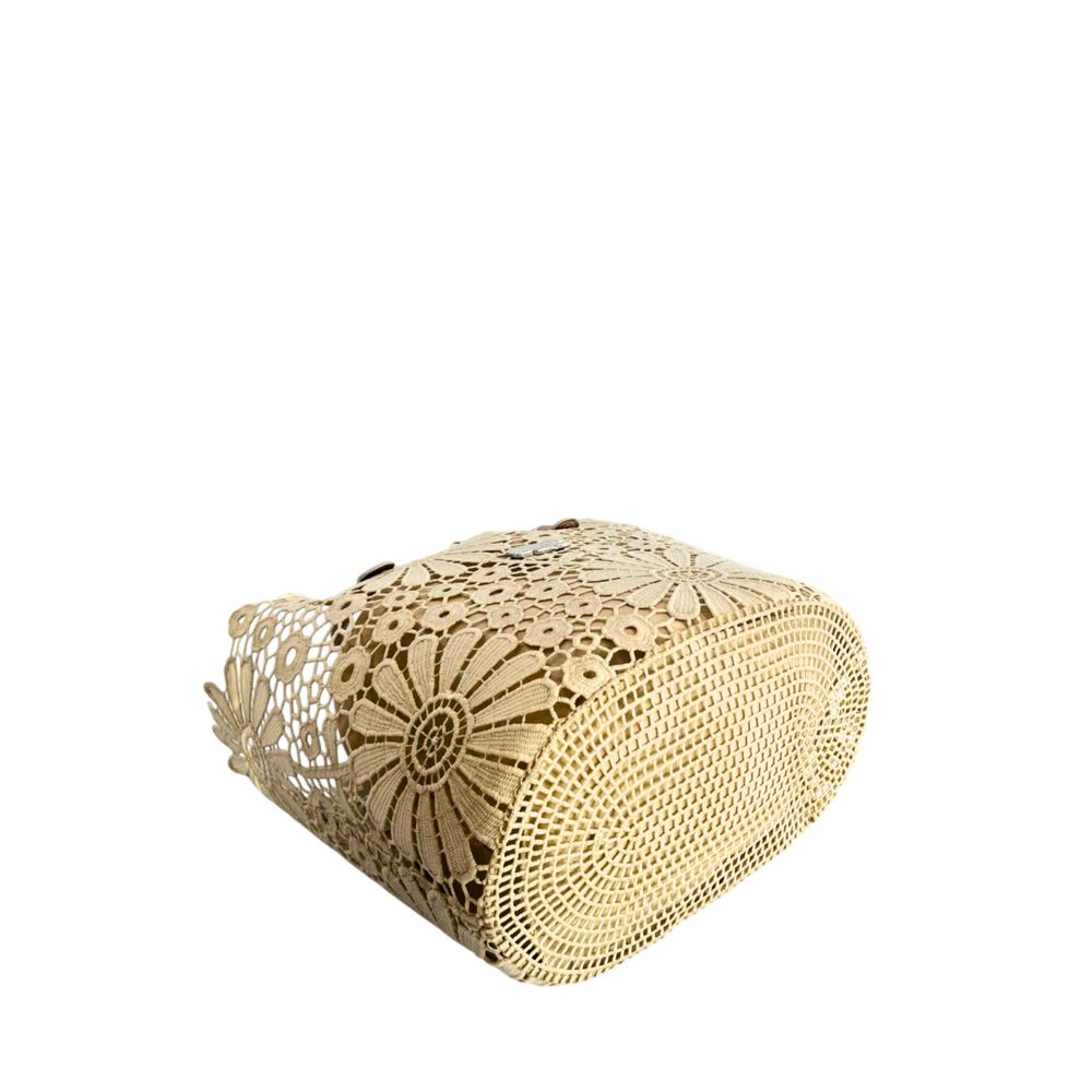Baldinini Trend - Sculptural Floral Openwork Basket Handbag - Beige Baldinini Trend
