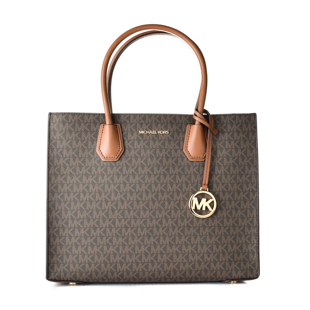Michael Kors - Structured Logo Print Leather Tote Bag - Brown Michael Kors