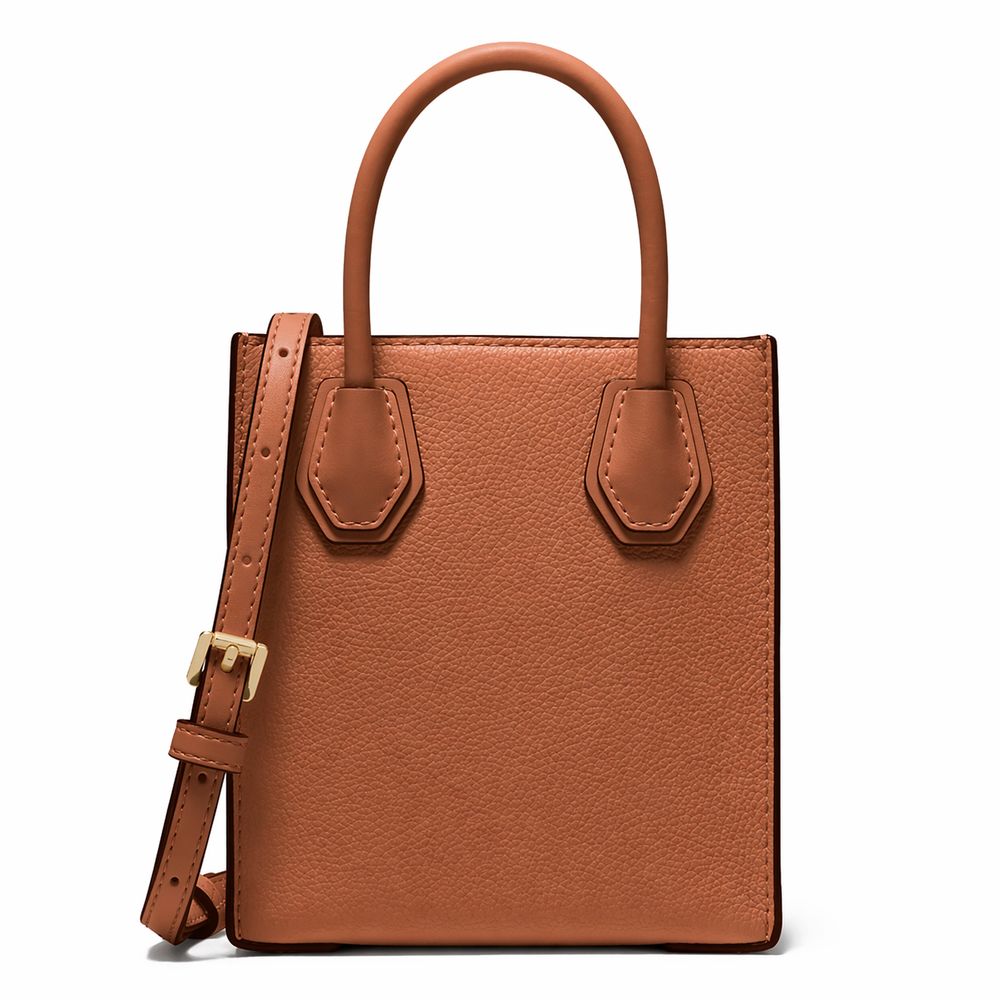 Michael Kors - Polished Textured Structured Mini Top Handle Bag - Brown Michael Kors