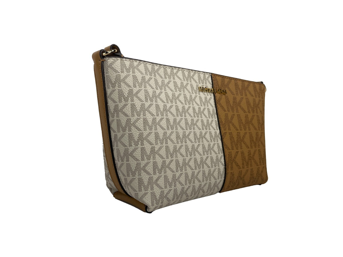 Michael Kors - Chic Two-Tone Logo Print Compact Crossbody Bag - Brown White Michael Kors