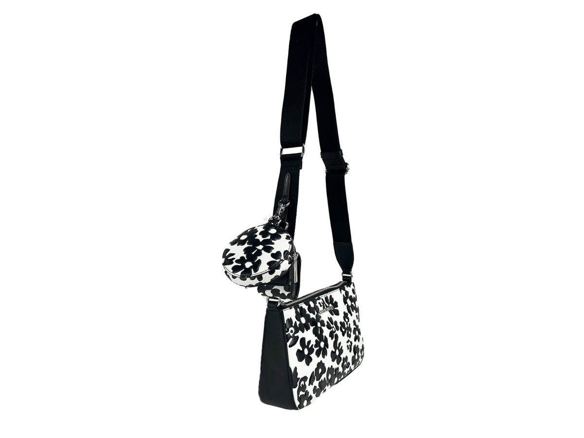 Michael Kors - Chic Floral Leather Crossbody Tech Attachment Bag - White Black Michael Kors
