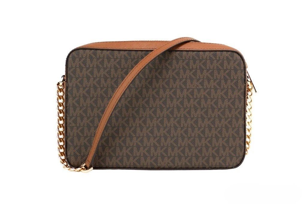 Michael Kors - Polished Saffiano Logo Crossbody Handbag - Brown Michael Kors