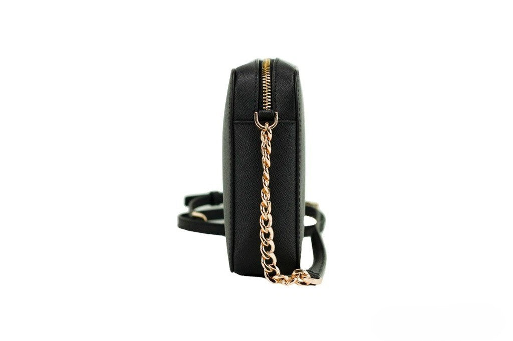 Michael Kors - Polished Saffiano Leather Chain Crossbody Bag - Black Michael Kors
