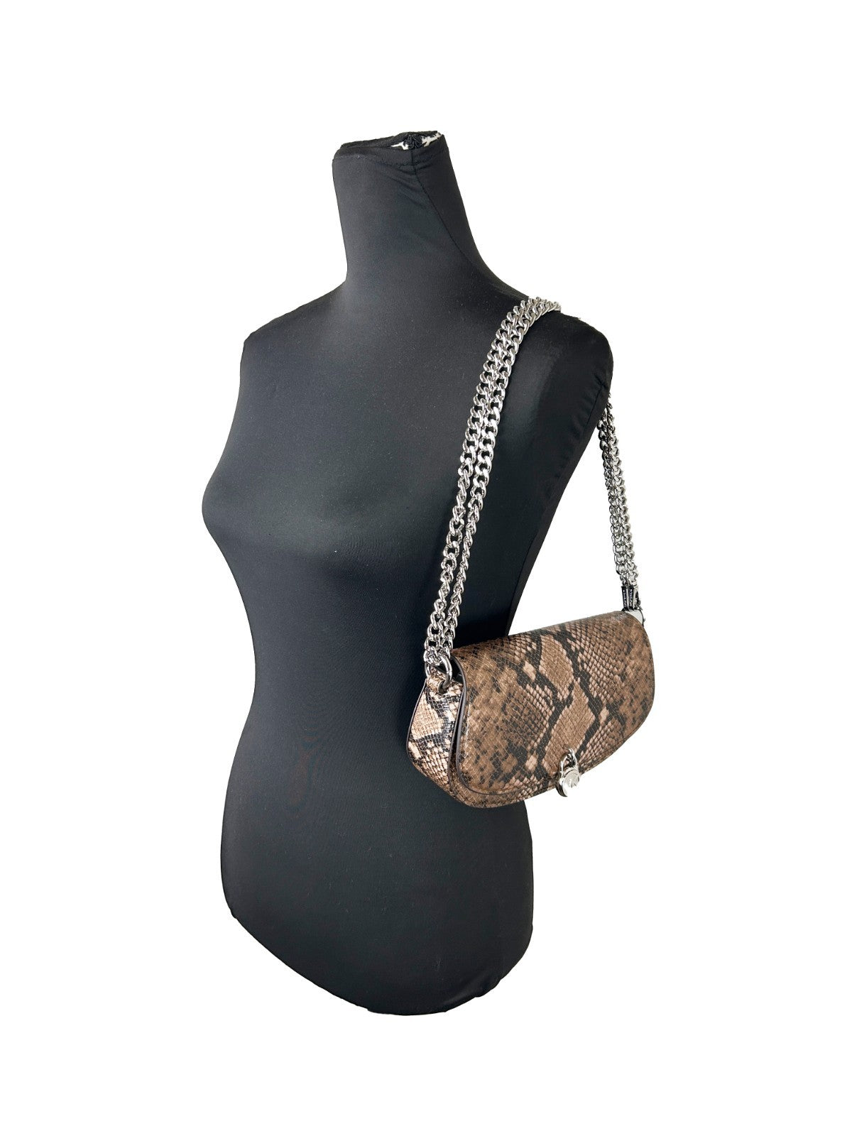 Michael Kors - Bold Snakeskin Textured Chain Messenger Crossbody Bag - Brown Snake Michael Kors