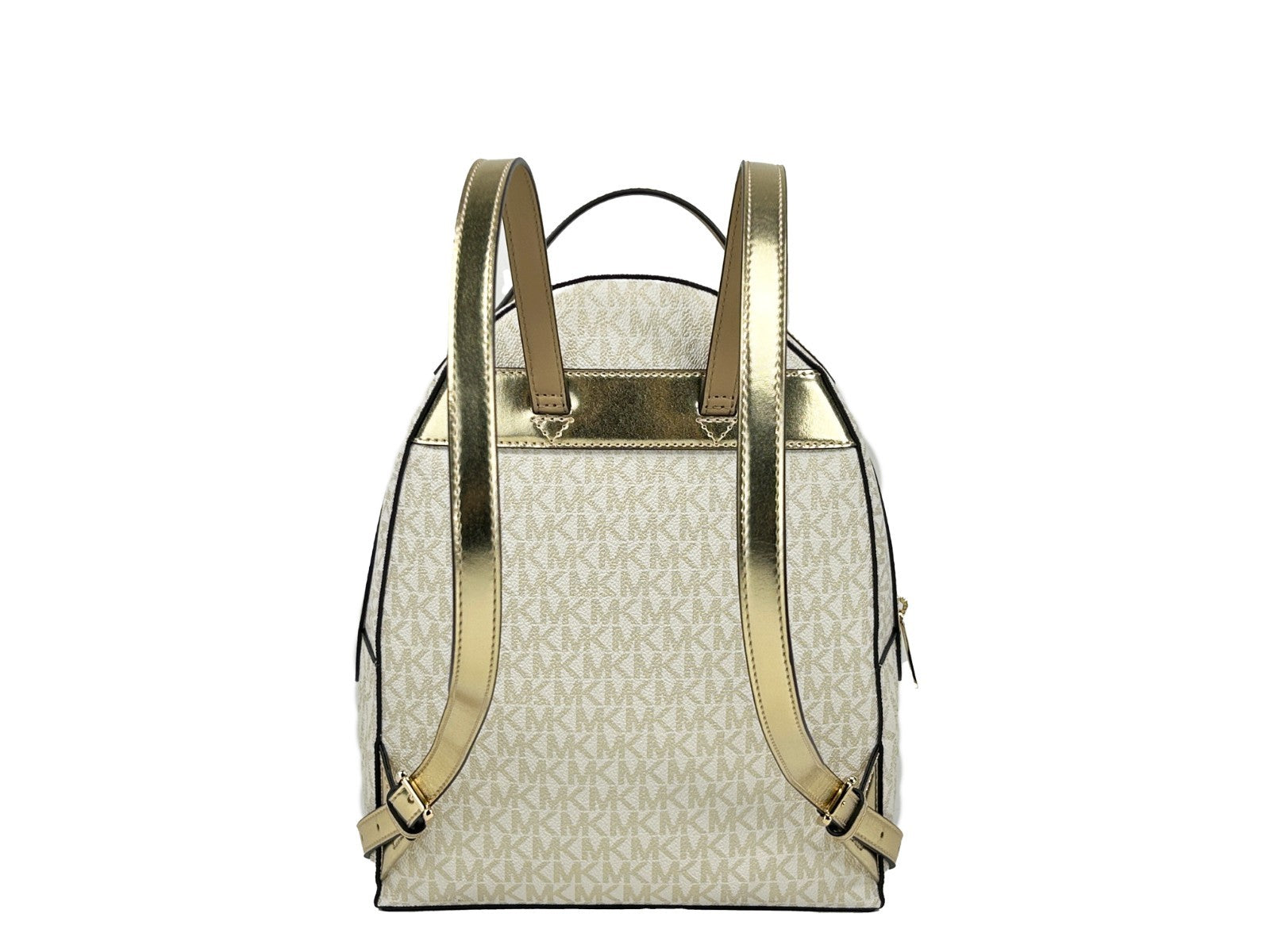 Michael Kors - Polished Logo Print Medium PVC Backpack - Beige Gold Michael Kors