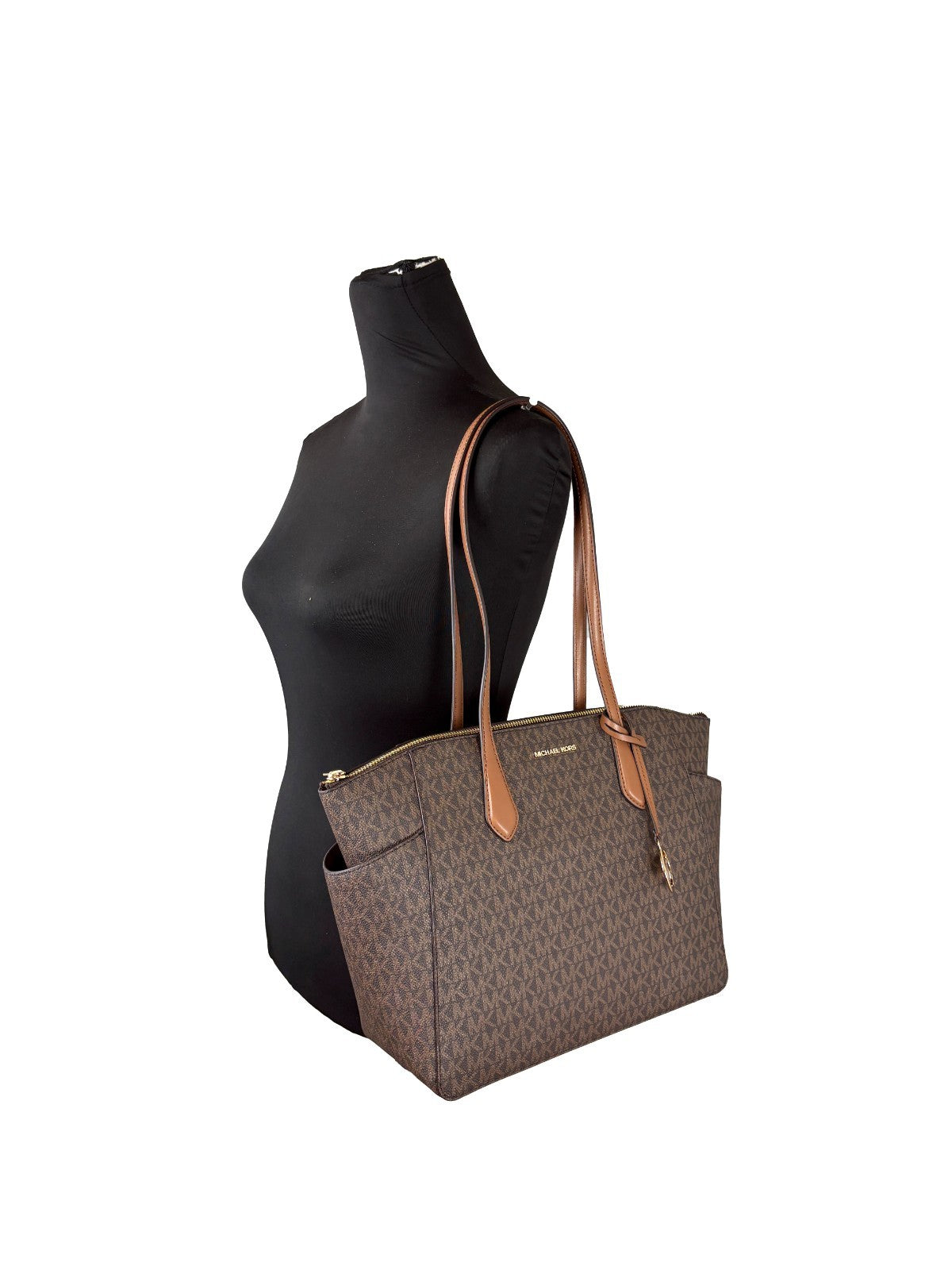 Michael Kors - Polished Signature Logo Medium Tote Bag - Brown Michael Kors