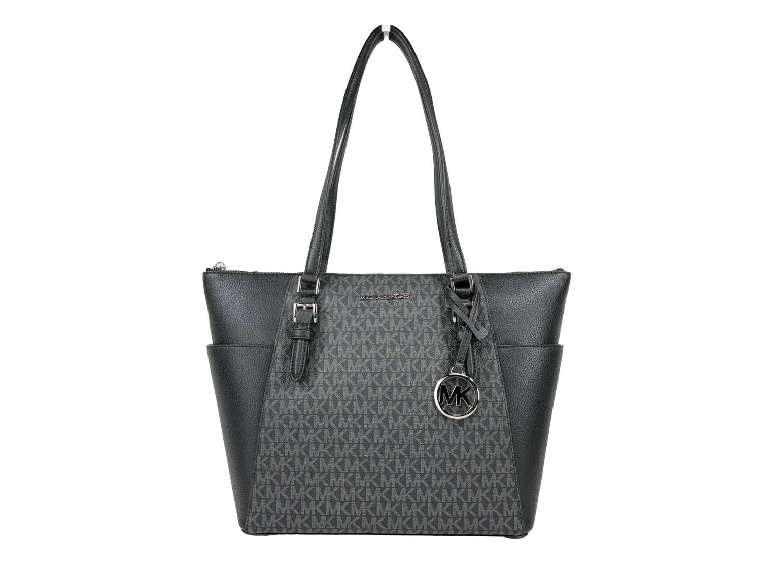 Michael Kors - Polished Saffiano Leather Logo Print Tote Bag - Black Signature Michael Kors