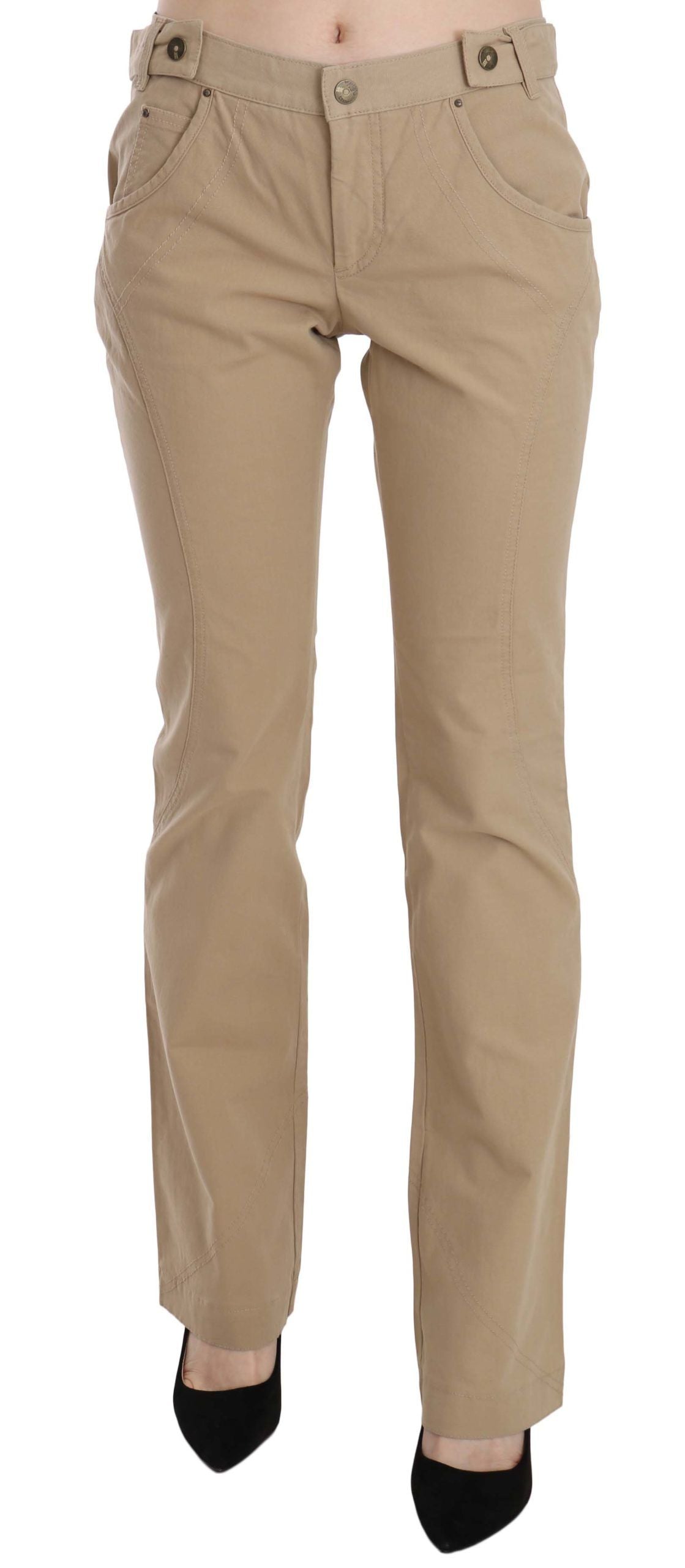 Just Cavalli - Polished Cotton Straight Leg Trousers - Beige Just Cavalli