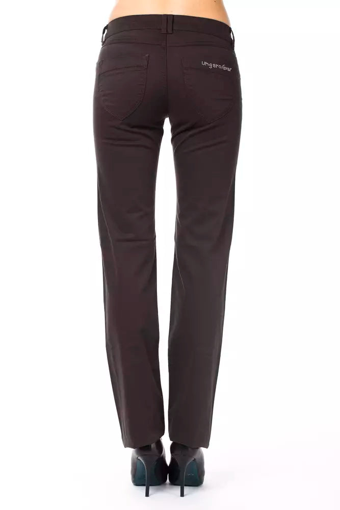 Ungaro Fever - Sophisticated Regular Fit Straight Leg Cotton Pants - Brown Ungaro Fever