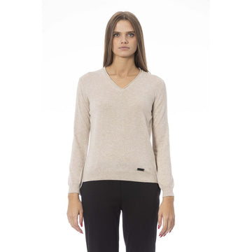 Baldinini Trend - Elegant Cashmere Blend Regular Fit V-Neck Sweater - Beige Baldinini Trend