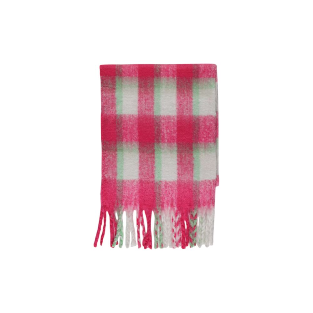 Only - Vibrant Checked Fringe Scarf - Pink Multicolor Only