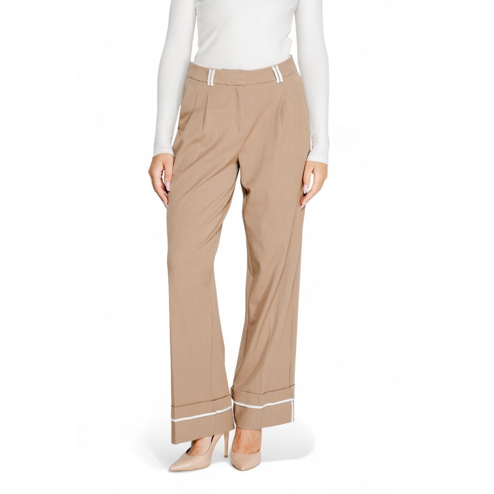 Only - Sophisticated Wide Leg Palazzo Trousers with Contrast Detail - Brown Only
