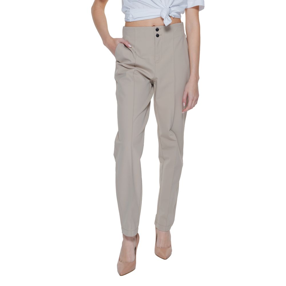 Street One - Polished High-Rise Cigarette Pant with Elastic Back Waist - Beige Street One