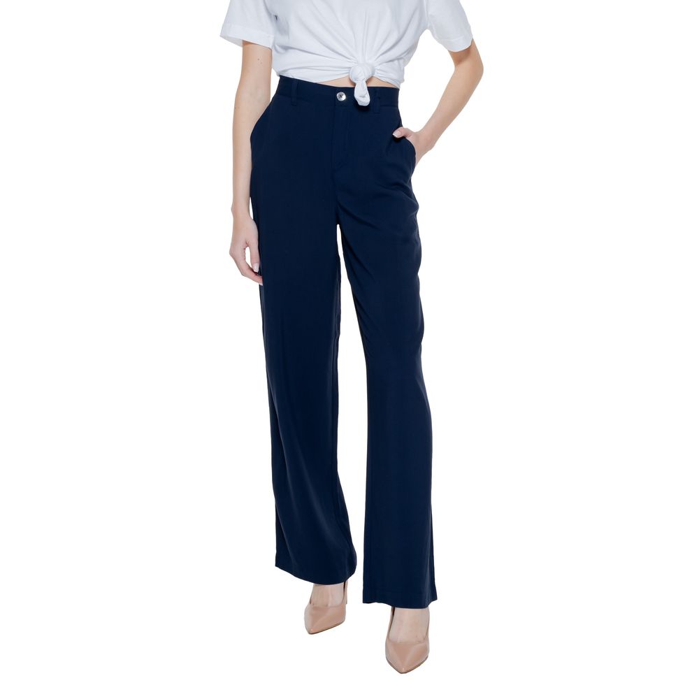 Street One - Elegant High-Waisted Wide Leg Palazzo Trousers - Blue Street One