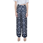 Street One - Elegant High-Waisted Geometric Print Palazzo Pants - Blue Street One