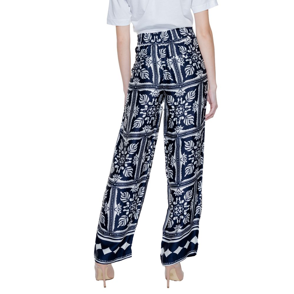 Street One - Elegant High-Waisted Geometric Print Palazzo Pants - Blue Street One