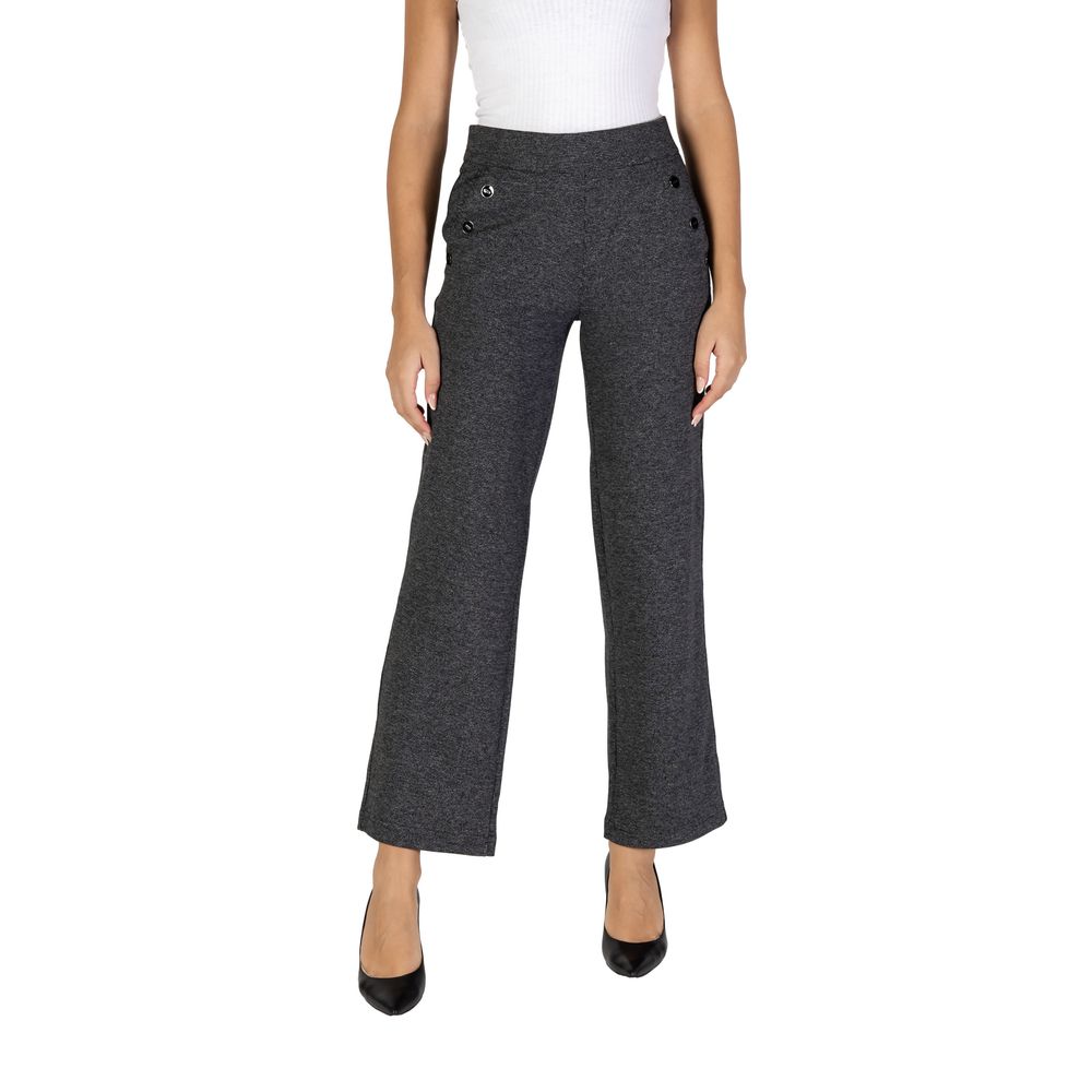 Street One - Elegant High-Waisted Palazzo Pants with Side Buttons - Black Street One