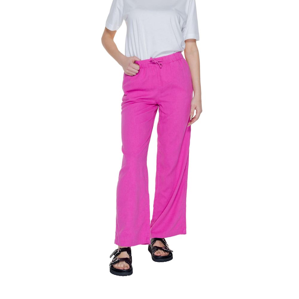 Only - Effortless Linen-Blend Wide Leg Palazzo Trousers - Pink Only