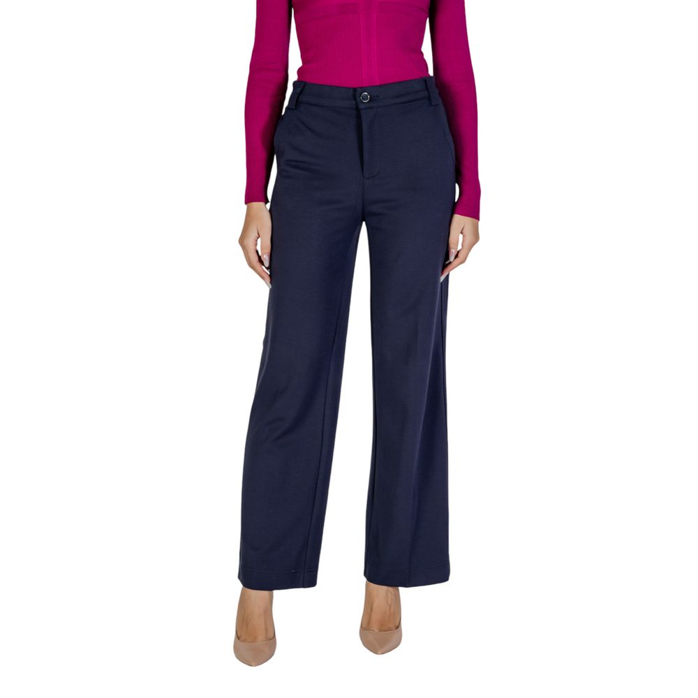 Street One - Elegant Viscose Cigarette Cut Wide Leg Trousers - Blue Street One
