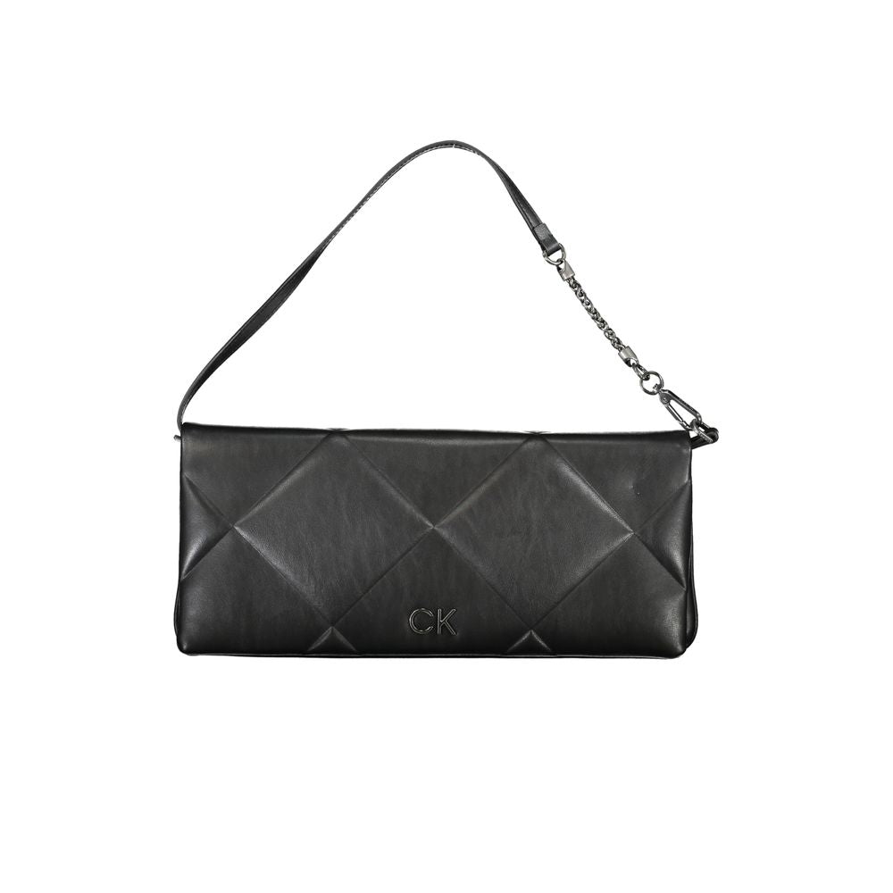 Calvin Klein - Structured Quilted Recycled Polyester Shoulder Bag with Chain Detail - Black Calvin Klein