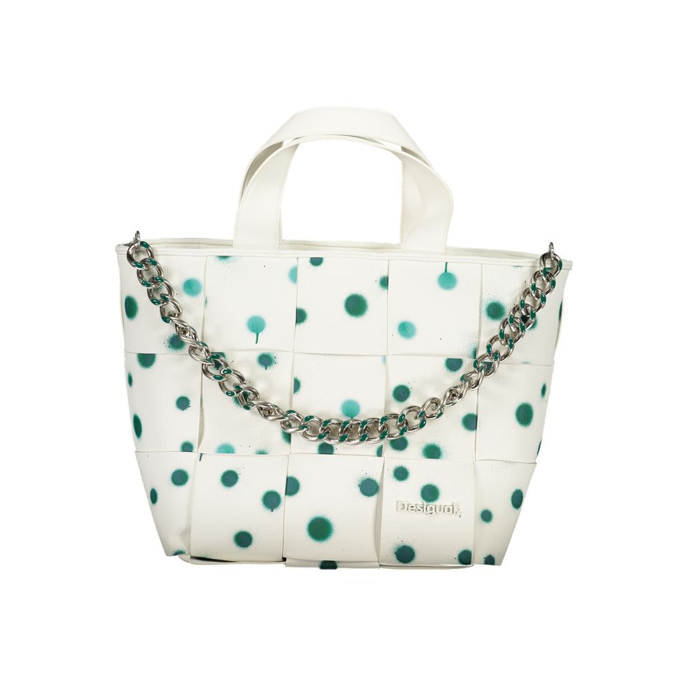 Desigual - Playful Woven Polka Dot Tote Bag with Chain Strap - White Green Desigual