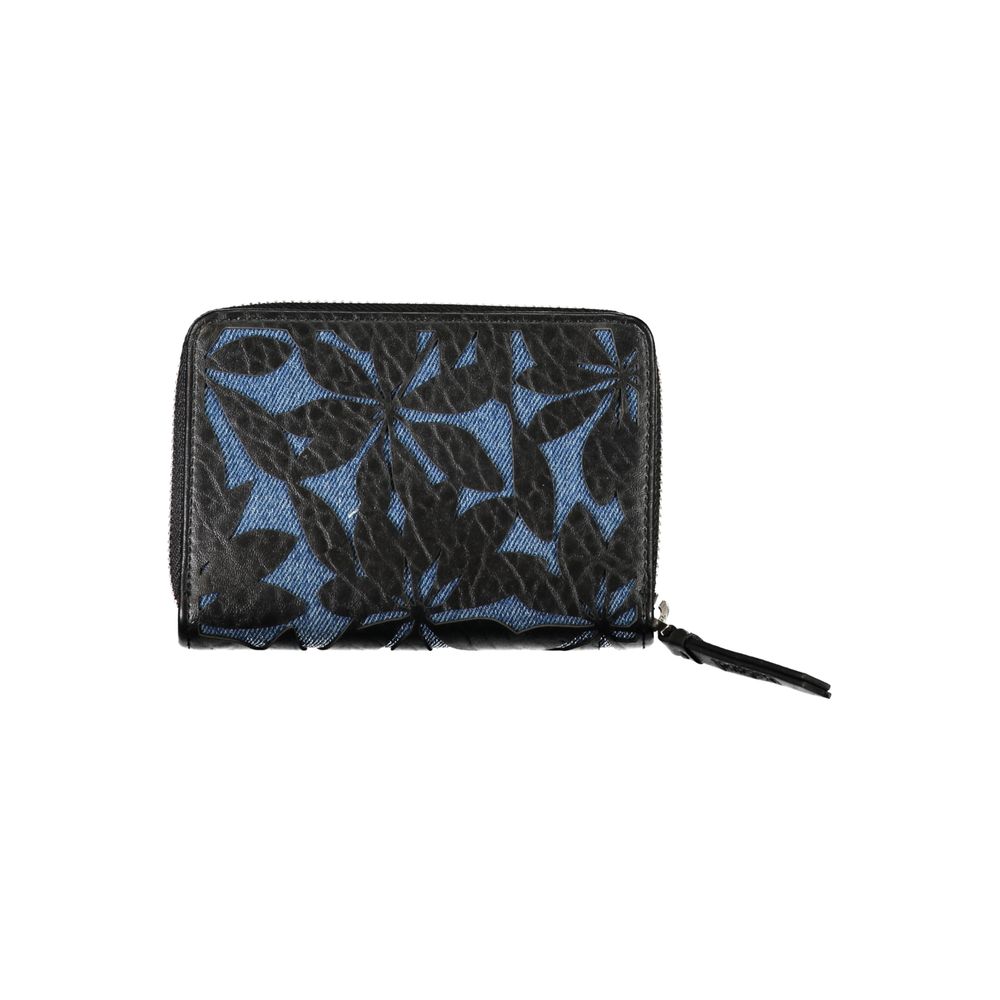 Desigual - Textured Embossed Floral Zip Wallet - Black Blue Desigual