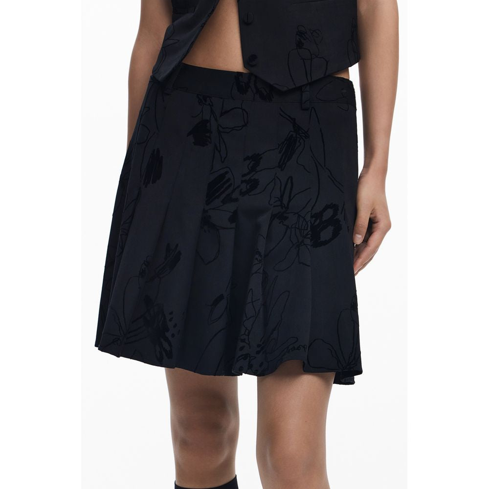 Desigual - Bold Flock Print Flared Mini Skirt - Black Desigual