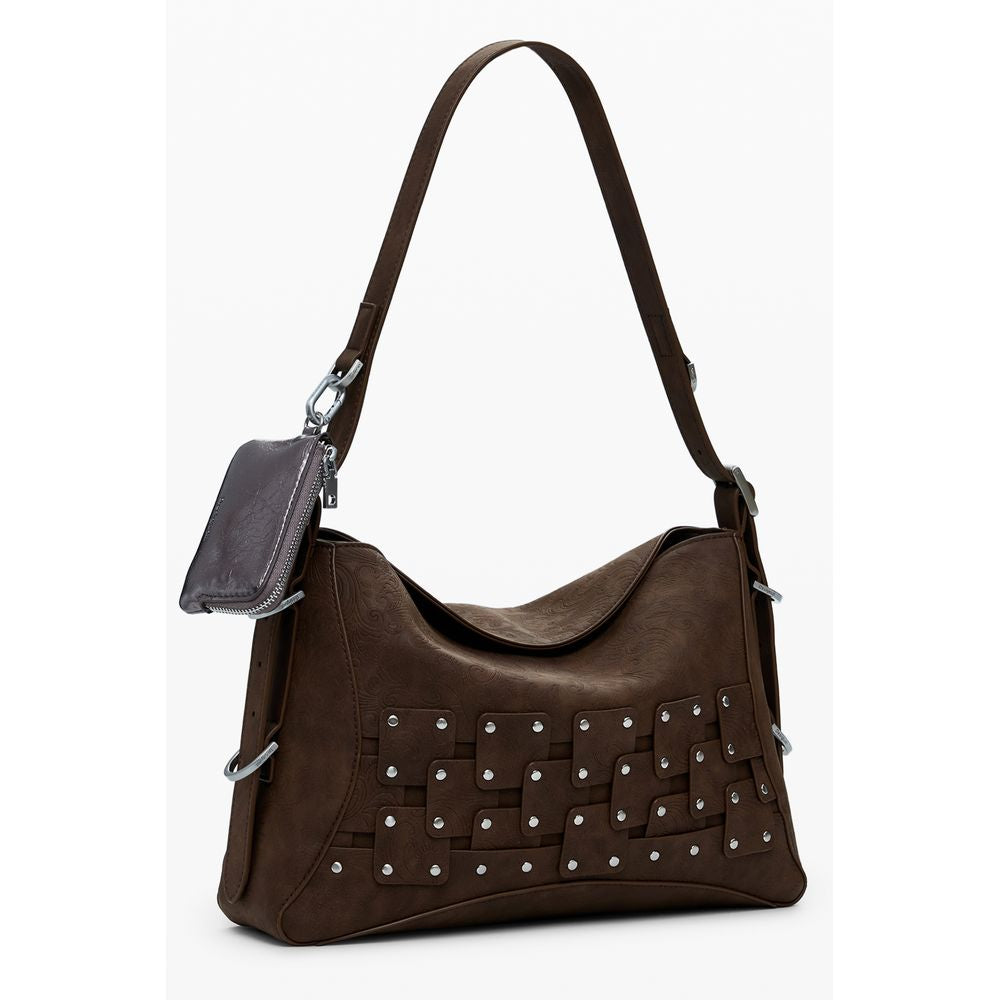 Desigual - Eclectic Patchwork Studded Shoulder Bag - Brown Desigual
