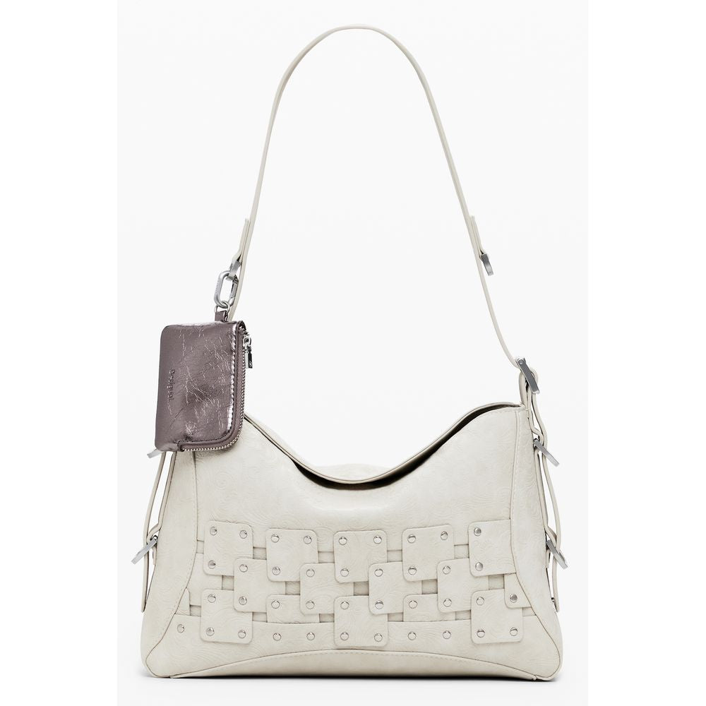Desigual - Bold Woven Patchwork Shoulder Bag With Coin Purse - Beige Desigual