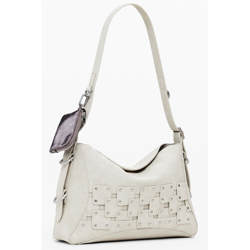 Desigual - Bold Woven Patchwork Shoulder Bag With Coin Purse - Beige Desigual
