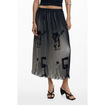 Desigual - Bold Pleated Graphic Print Midi Skirt - Black Desigual