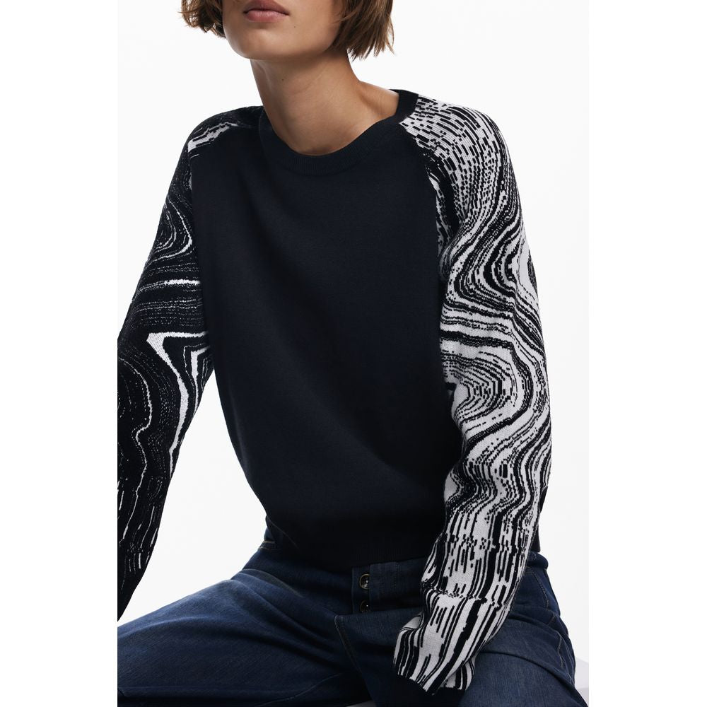 Desigual - Bold Abstract Sleeve Regular Knit Sweater - Black Desigual