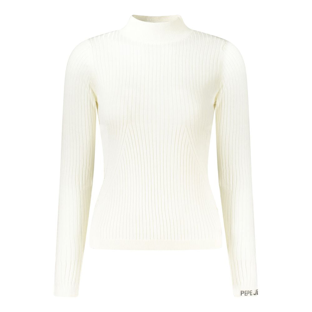 Pepe Jeans - Chic Ribbed Mock Neck Fitted Sweater - White Pepe Jeans