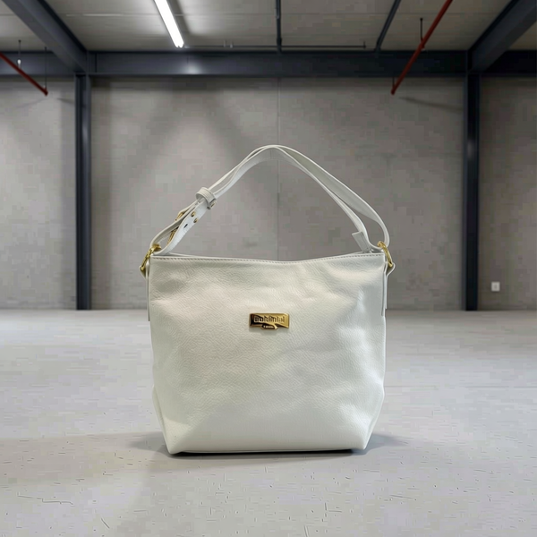 Baldinini Trend - Polished Textured Cowhide Shoulder Bag with Gold Hardware - White
