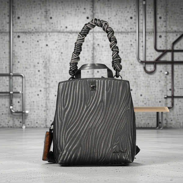 Desigual - Bold Textured Wave Mini Backpack with Twisted Handle - Black Desigual