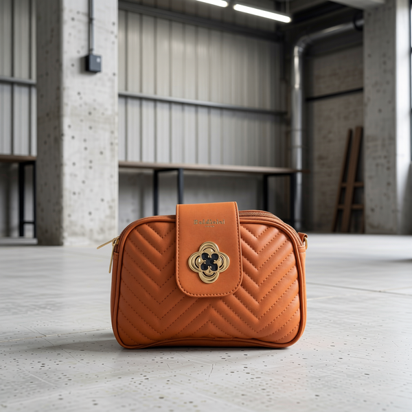 Baldinini Trend - Quilted Chevron Crossbody Bag - Brown