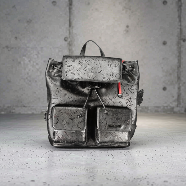Desigual - Edgy Perforated PU Leather Backpack with Front Pockets - Black Desigual